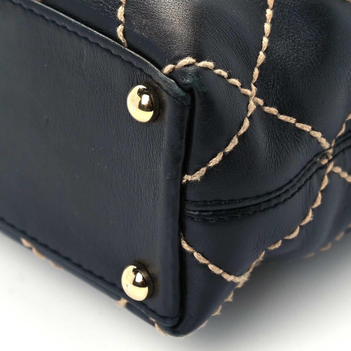 Calfskin Contrast Stitch Surpique Tote Black