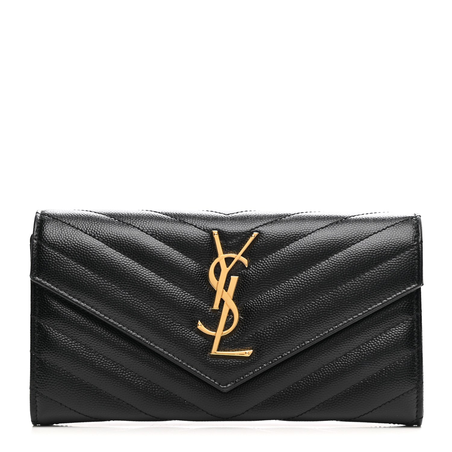 Saint Laurent Grain De Poudre Matelasse Chevron Monogram Flap Wallet Black 1 of 7