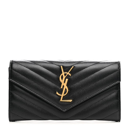 Saint Laurent Grain De Poudre Matelasse Chevron Monogram Flap Wallet Black 1 of 7