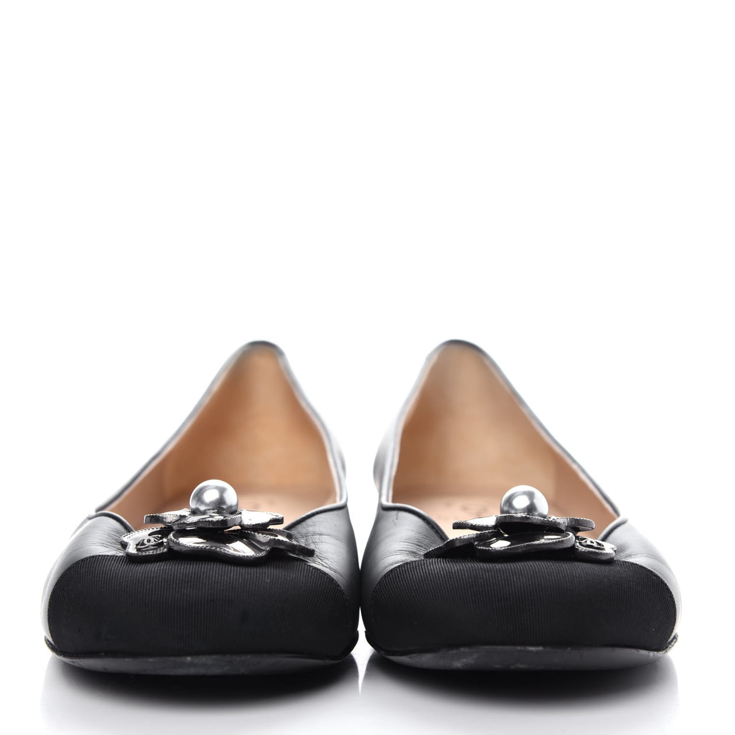 Lambskin Grosgrain Camellia Ballerina Flats 39.5 Black