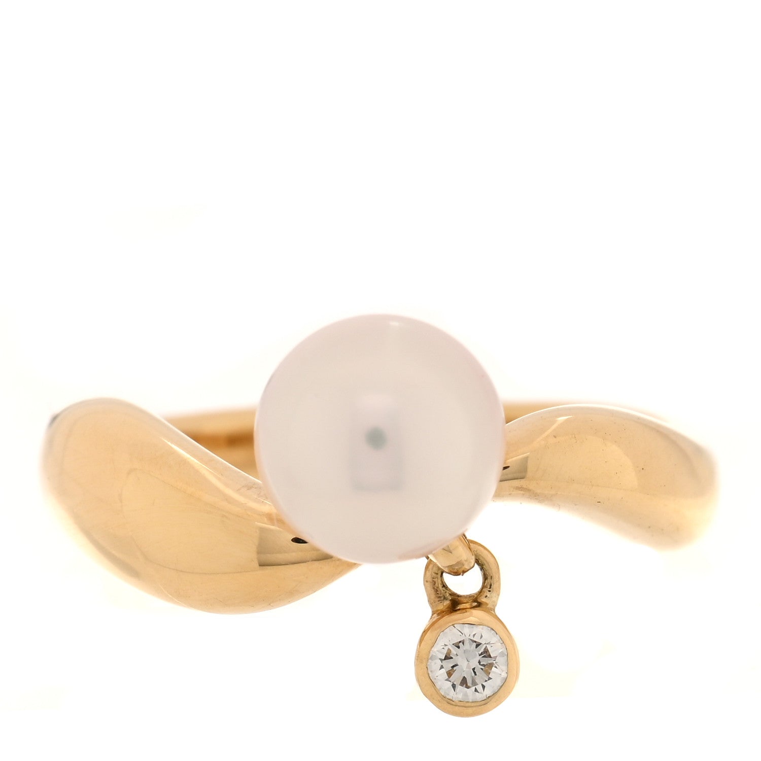 Mikimoto 18K Yellow Gold Diamond Akoya Cultured Pearl 7mm Ring 50 5.25 1 of 4