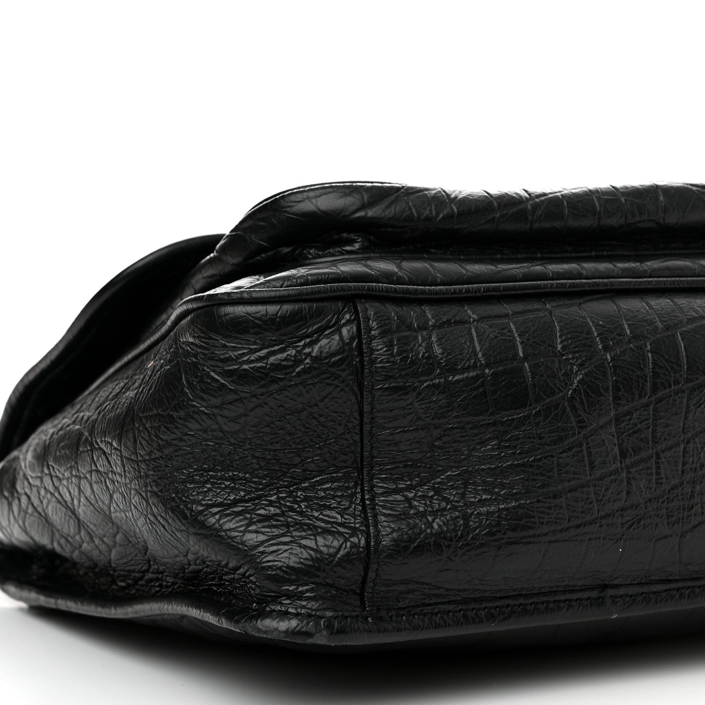 Crocodile Embossed Lambskin Monogram Medium Niki Chain Satchel Black