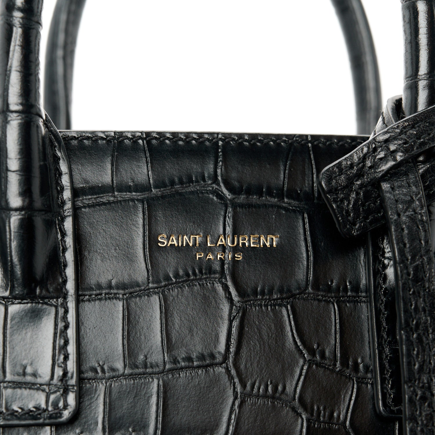 Saint Laurent Calfskin Crocodile Embossed Nano Sac De Jour Black 7 of 11