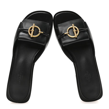 Hermes Calfskin Womens Isle Sandals 39 Black 2 of 9