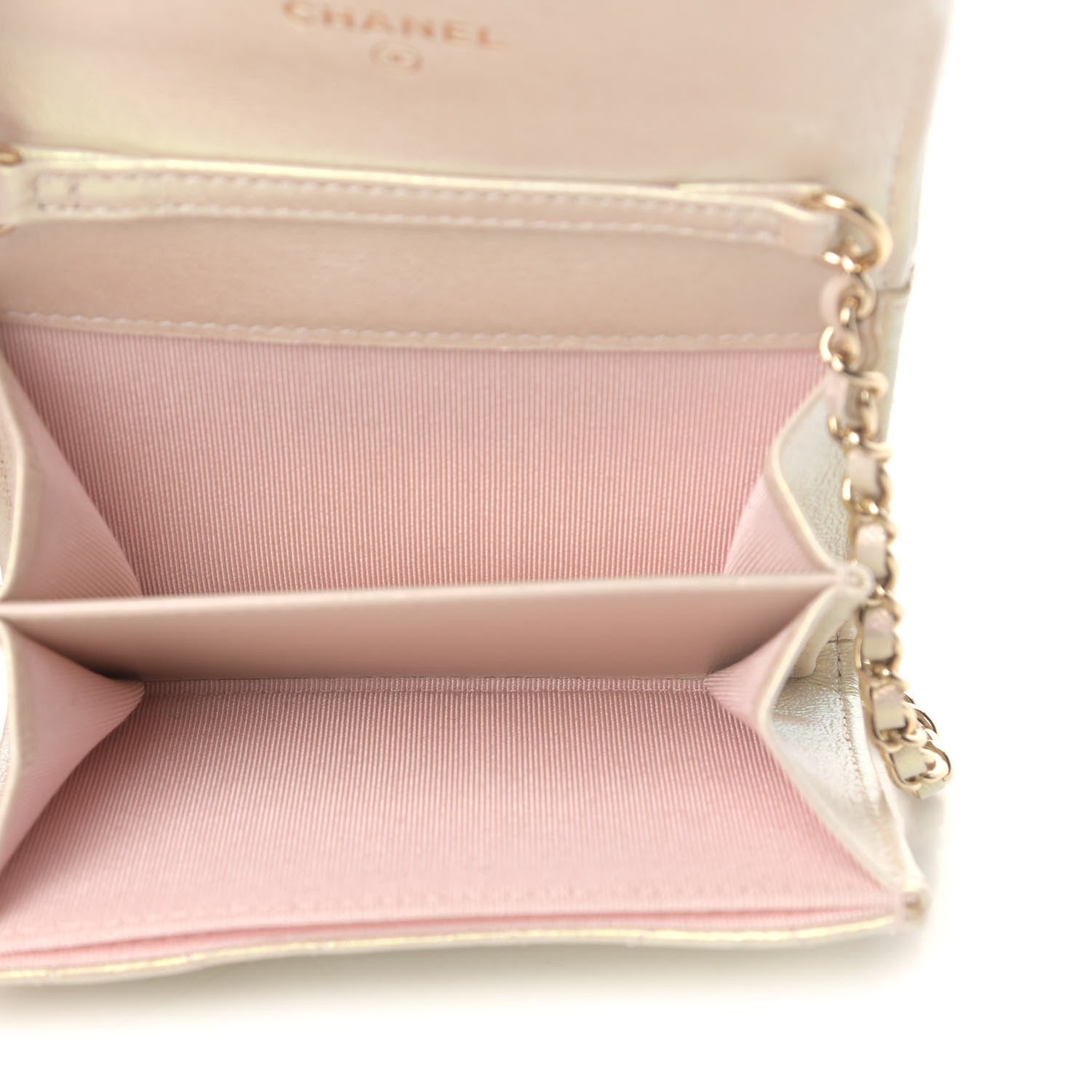 Chanel Iridescent Lambskin Quilted Flap Card Holder On Chain Ivory 4 of 4