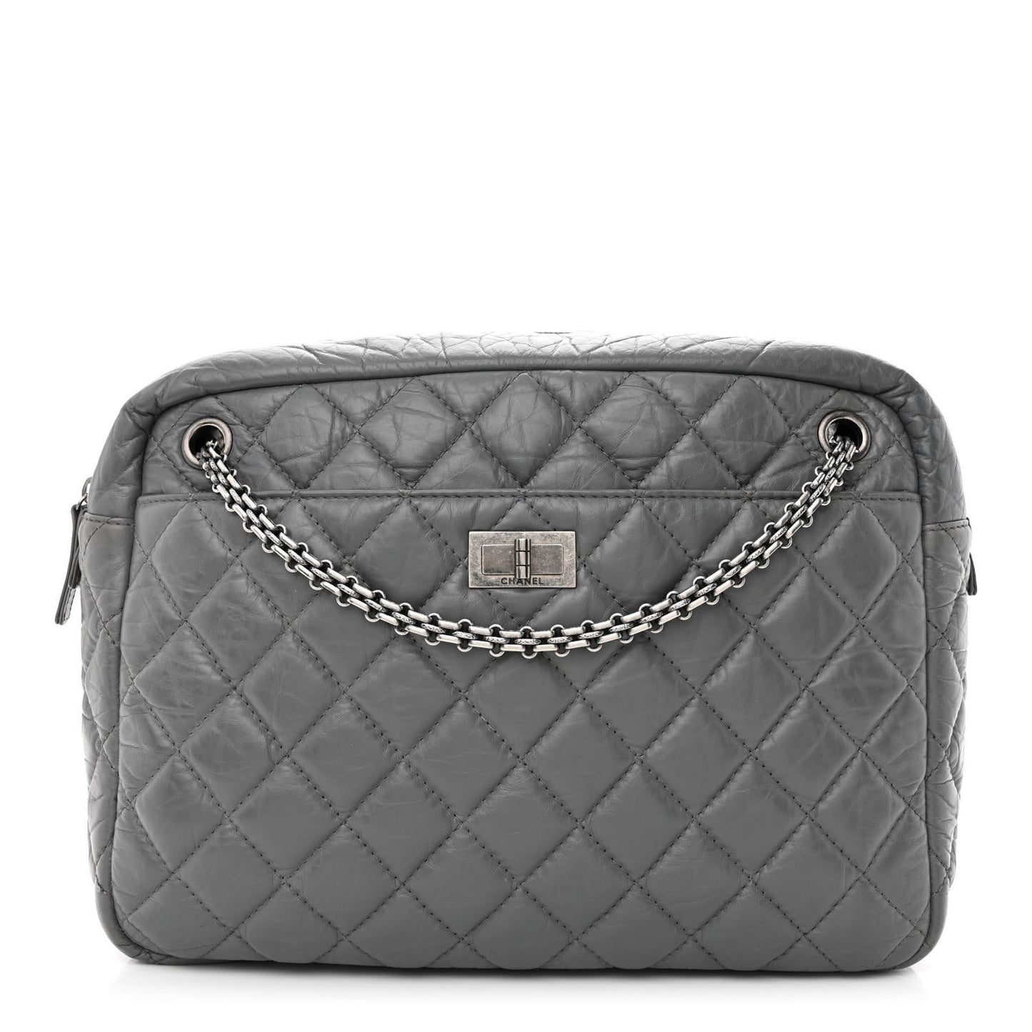 Aged Calfskin Quilted Large Reissue Camera Case Grey