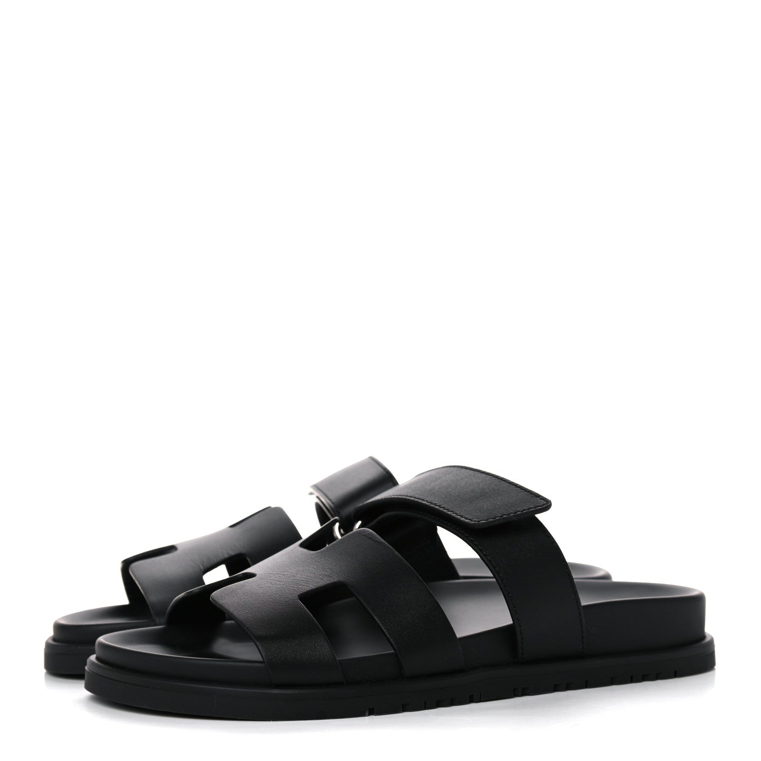 Hermes Calfskin Womens Chypre Sandals 37.5 Black 3 of 9