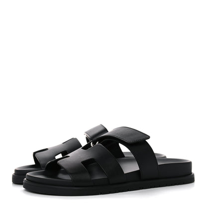Hermes Calfskin Womens Chypre Sandals 37.5 Black 3 of 9
