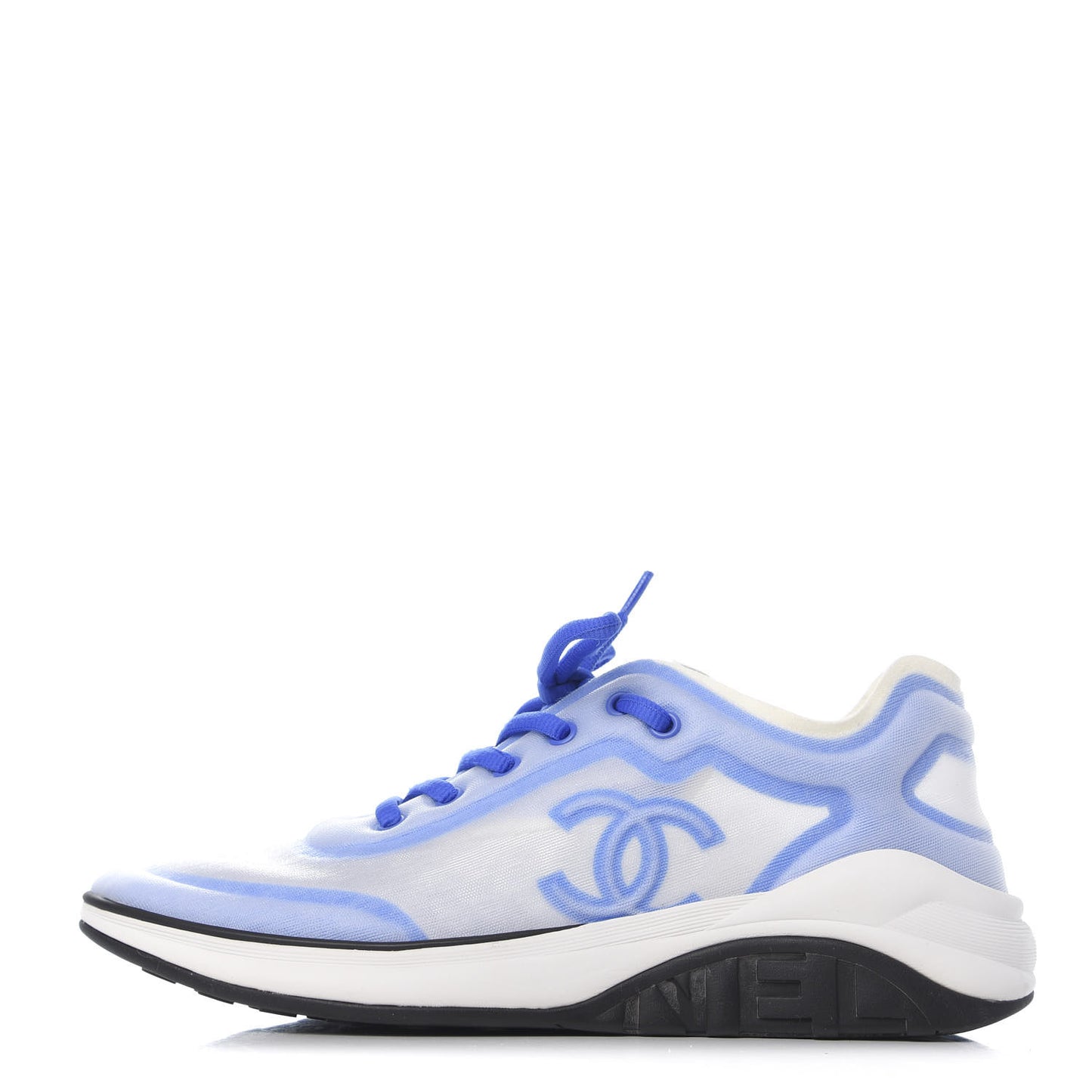 Calfskin Mesh Lycra Womens Logo Sneakers 41.5 White Blue