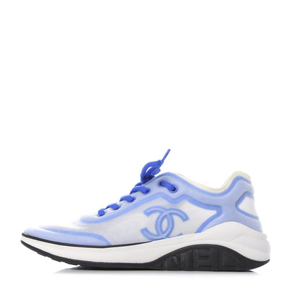 Chanel Calfskin Mesh Lycra Womens Logo Sneakers 41.5 White Blue 1 of 10