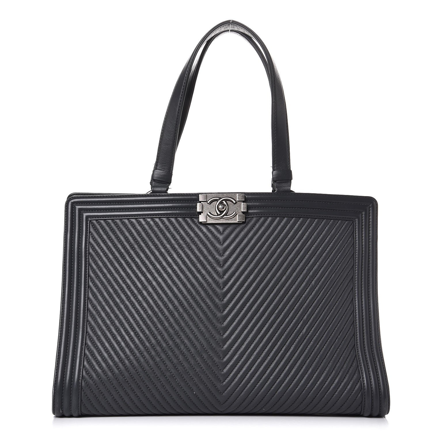 Chanel Calfskin Chevron Quilted Boy Shopping Tote Grey 1 of 7