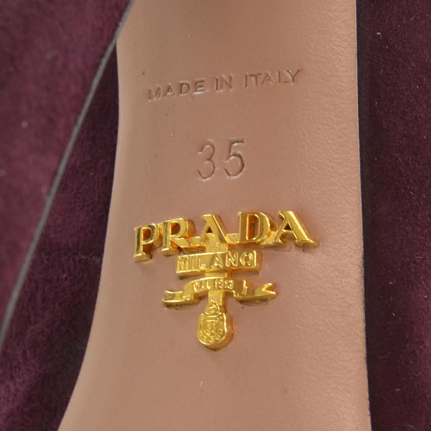 Prada Suede Caged Lace Up Booties 35 NEW Burgundy 6 of 6