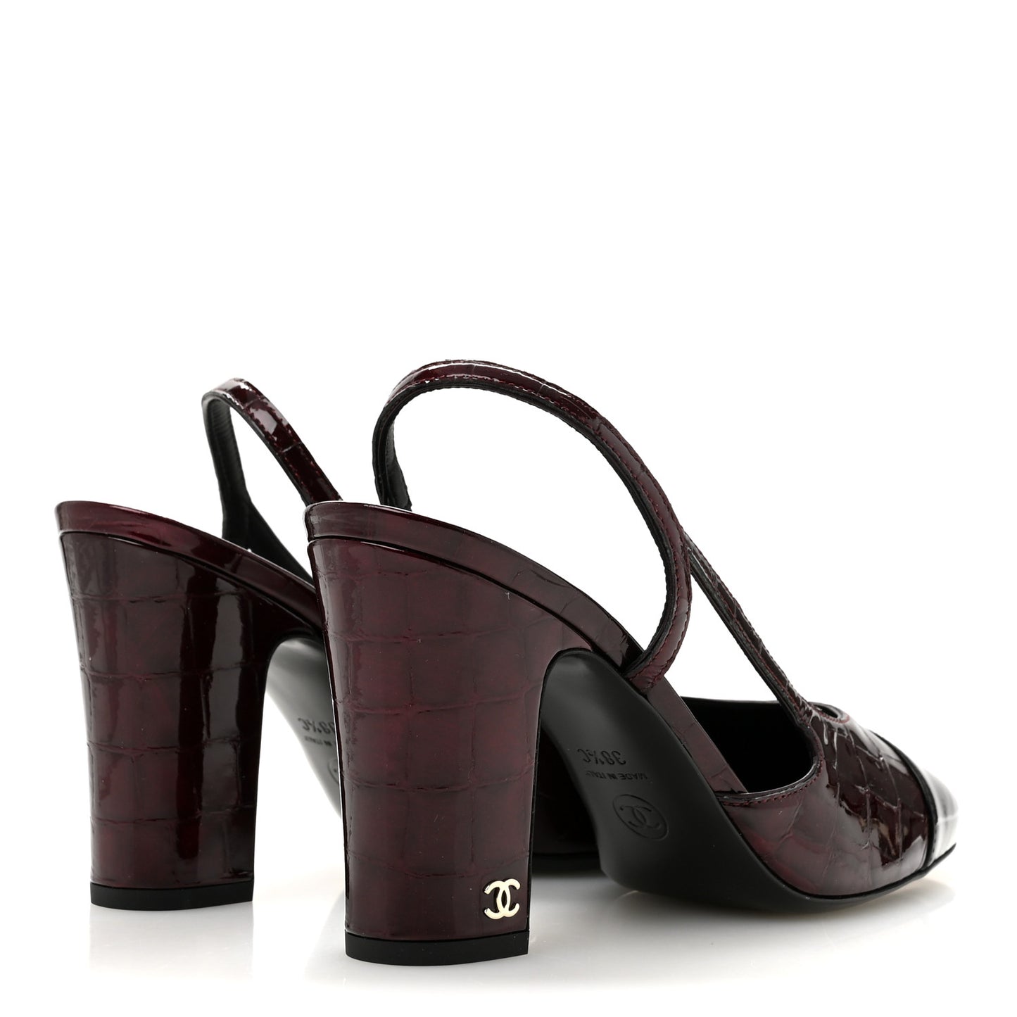 Patent Calfskin Crocodile Embossed Ballerina Flats 38.5 Dark Burgundy Black