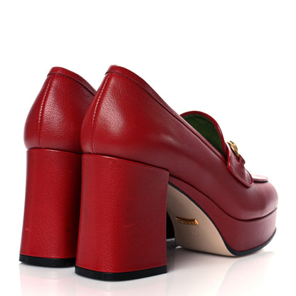 Gucci Goatskin Houdan Mid Heel Platform Loafers 36 Hibiscus Red 4 of 9