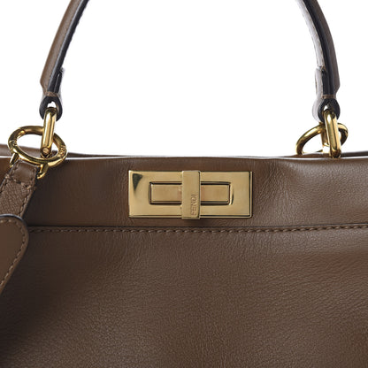Fendi Vitello Seta Fabric Jacquard Pequin Medium Peekaboo Iconic Satchel Foresta Tobacco 11 of 12