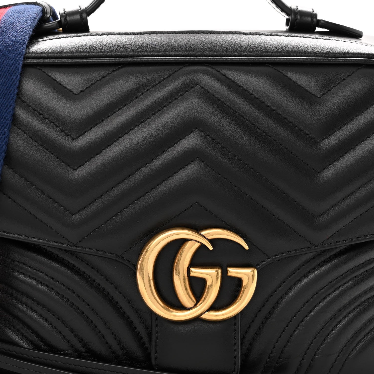 Gucci Calfskin Matelasse Sylvie Web Small GG Marmont Top Handle Shoulder Bag Black 8 of 12