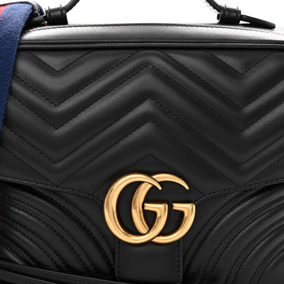 Gucci Calfskin Matelasse Sylvie Web Small GG Marmont Top Handle Shoulder Bag Black 8 of 12