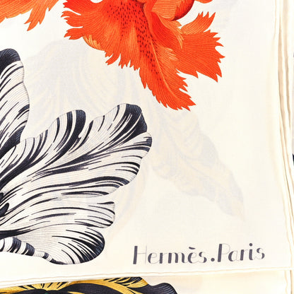 Hermes Silk Tulipomanie Scarf 90 White Corail Gris 2 of 5