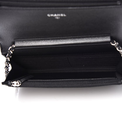 Chanel Goatskin Quilted Diamond CC Wallet On Chain WOC Black 5 of 9