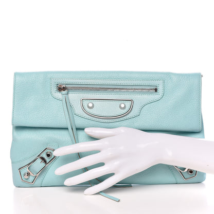 Balenciaga Chevre Silver Metallic Edge Hardware Envelope Clutch Bleu Maldives 2 of 9