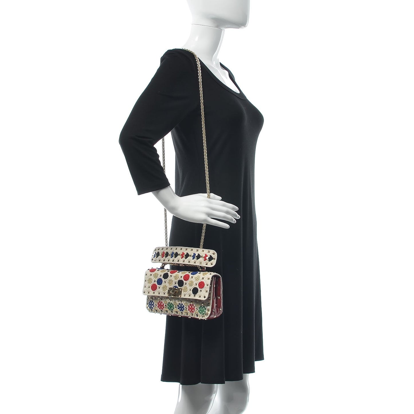 Canvas Sequin Embroidered Small Rockstud Spike Shoulder Bag Multicolor