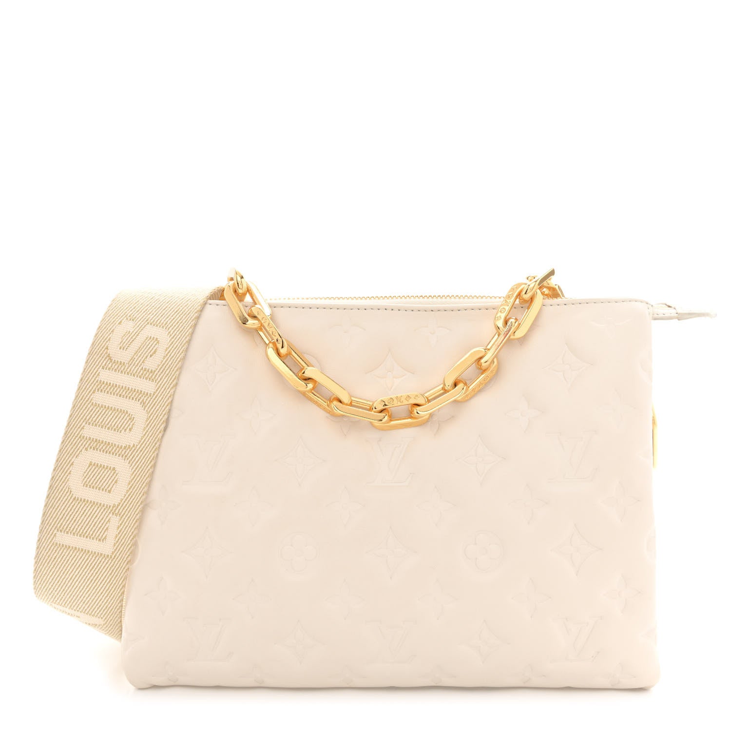 Louis Vuitton Lambskin Embossed Monogram Coussin PM Cream 1 of 13