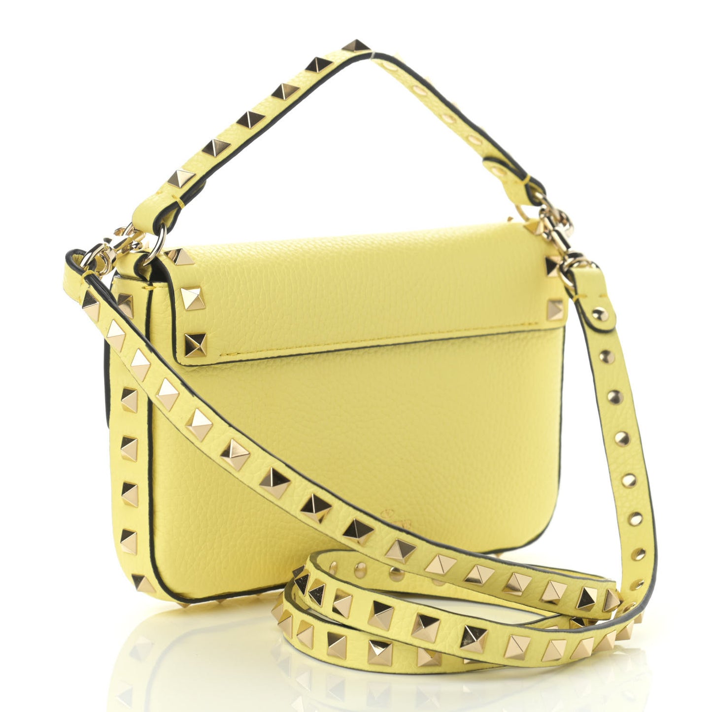 Grainy Calfskin Rockstud Crossbody Pouch Lime Sorbet