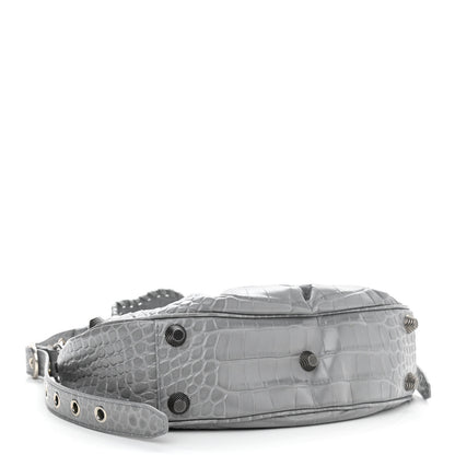 Balenciaga Extra Supple Calfskin Crocodile Embossed Small Le Cagole Shoulder Bag Balenciaga Grey 5 of 11