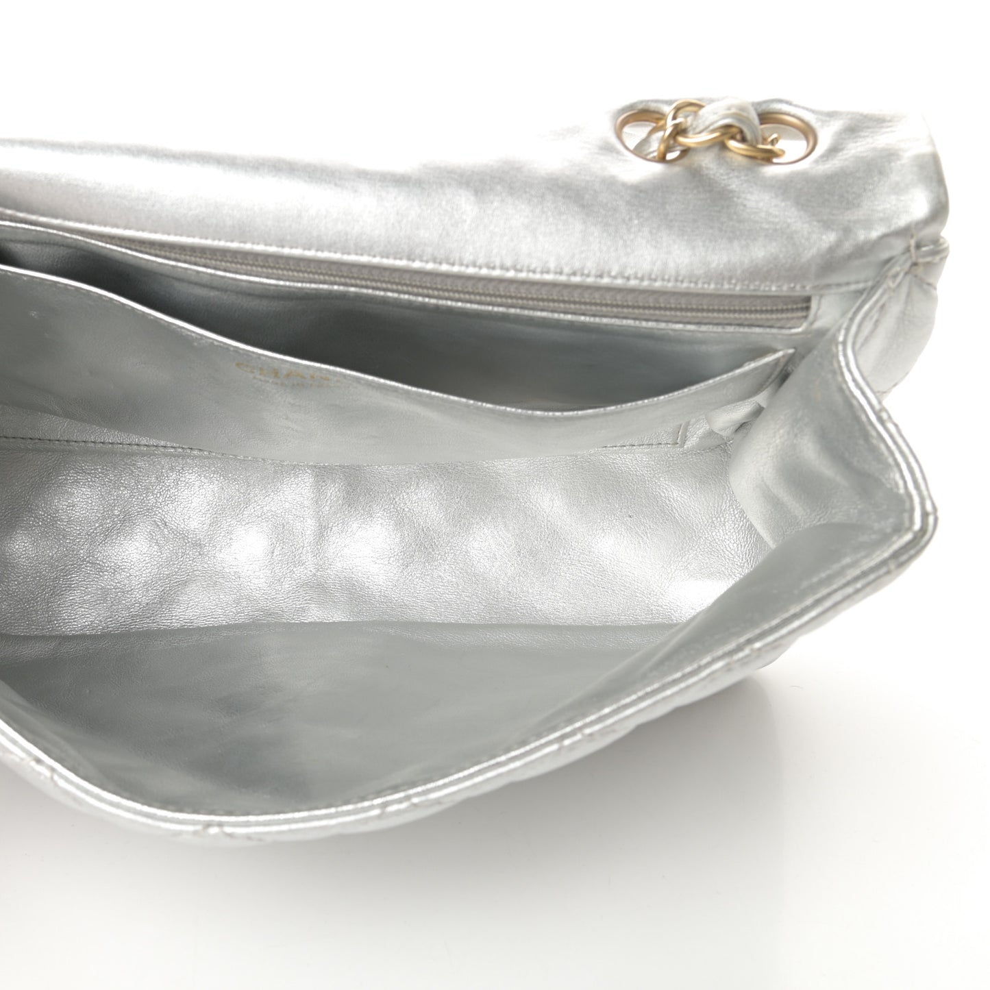 Metallic Lambskin Quilted Jumbo Single Flap Silver