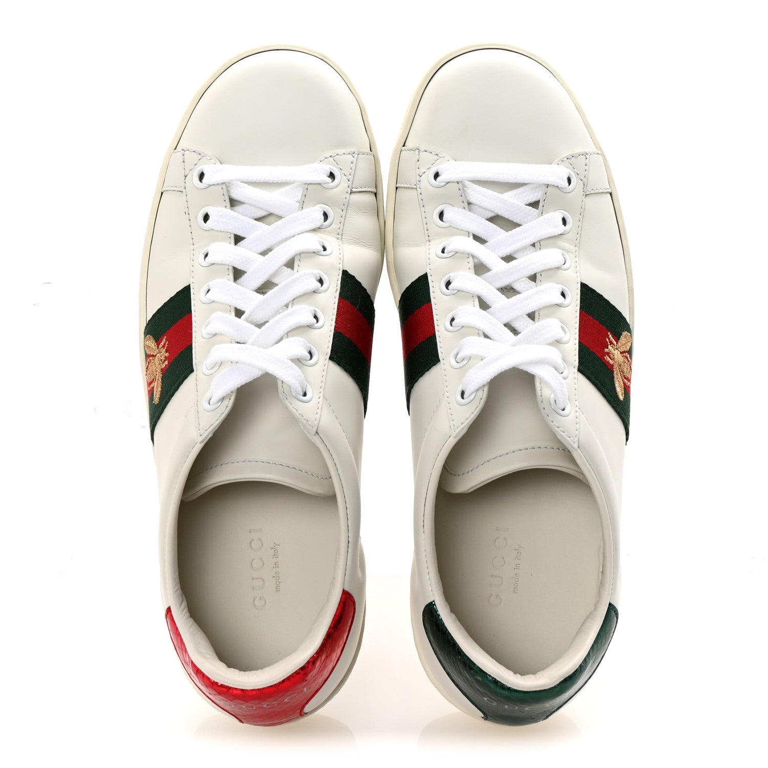 Gucci Calfskin Ayers Bee Embroidered Womens Ace Sneakers 37 White Red Flame Green 2 of 10