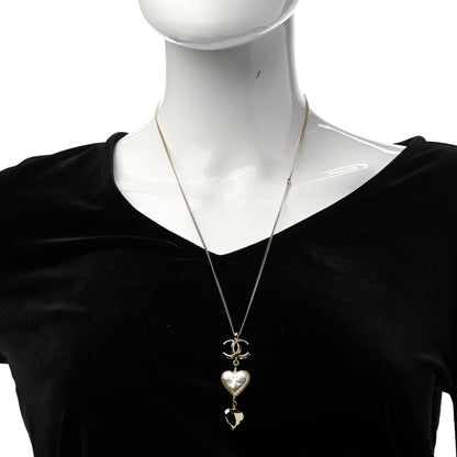Chanel Pearl CC Double Heart Drop Necklace Pearly White Gold 2 of 5