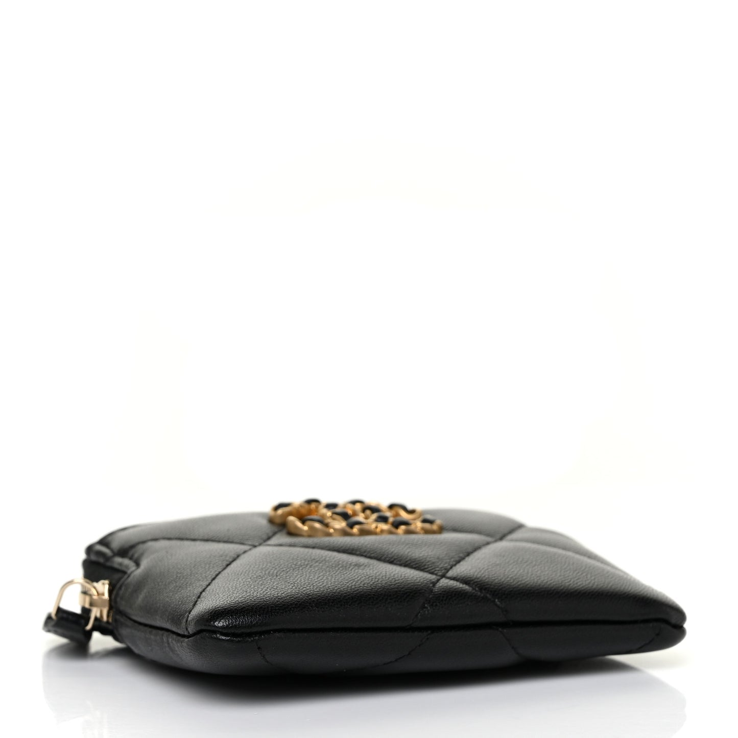 Lambskin Quilted Chanel 19 Zip Card Holder Wallet Black