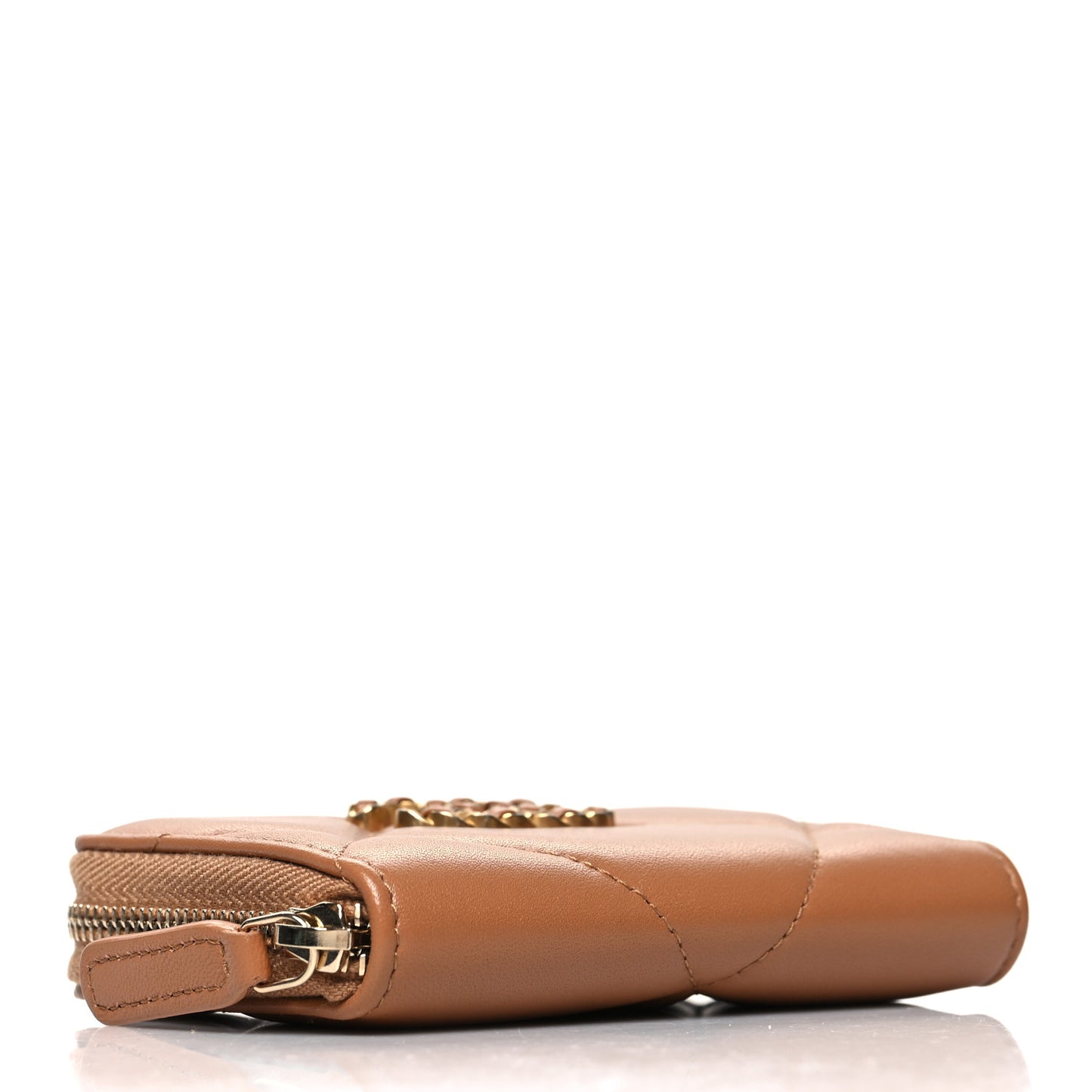 Lambskin Quilted Chanel 19 Zip Around Coin Purse Wallet Brown