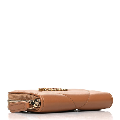 Chanel Lambskin Quilted Chanel 19 Zip Around Coin Purse Wallet Brown 4 of 9