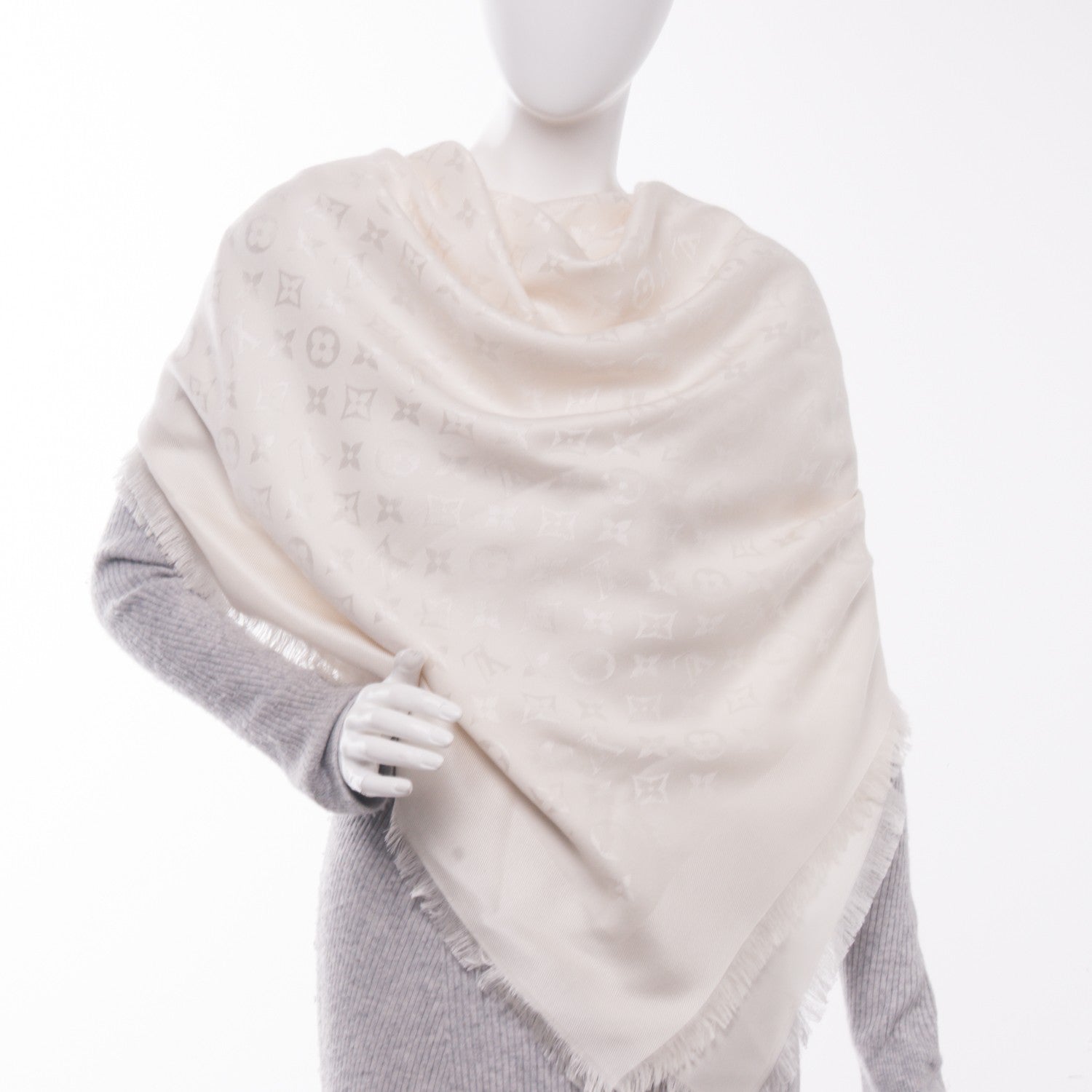 Louis Vuitton Wool Silk Monogram Shawl White 2 of 5