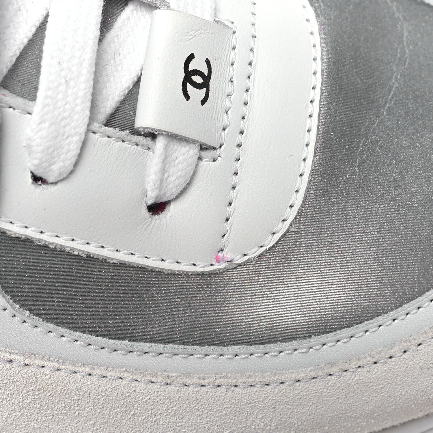 Chanel Calfskin Fabric Sneakers 39.5 White Silver Fluo Pink 5 of 7