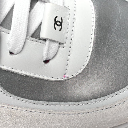 Chanel Calfskin Fabric Sneakers 39.5 White Silver Fluo Pink 5 of 7