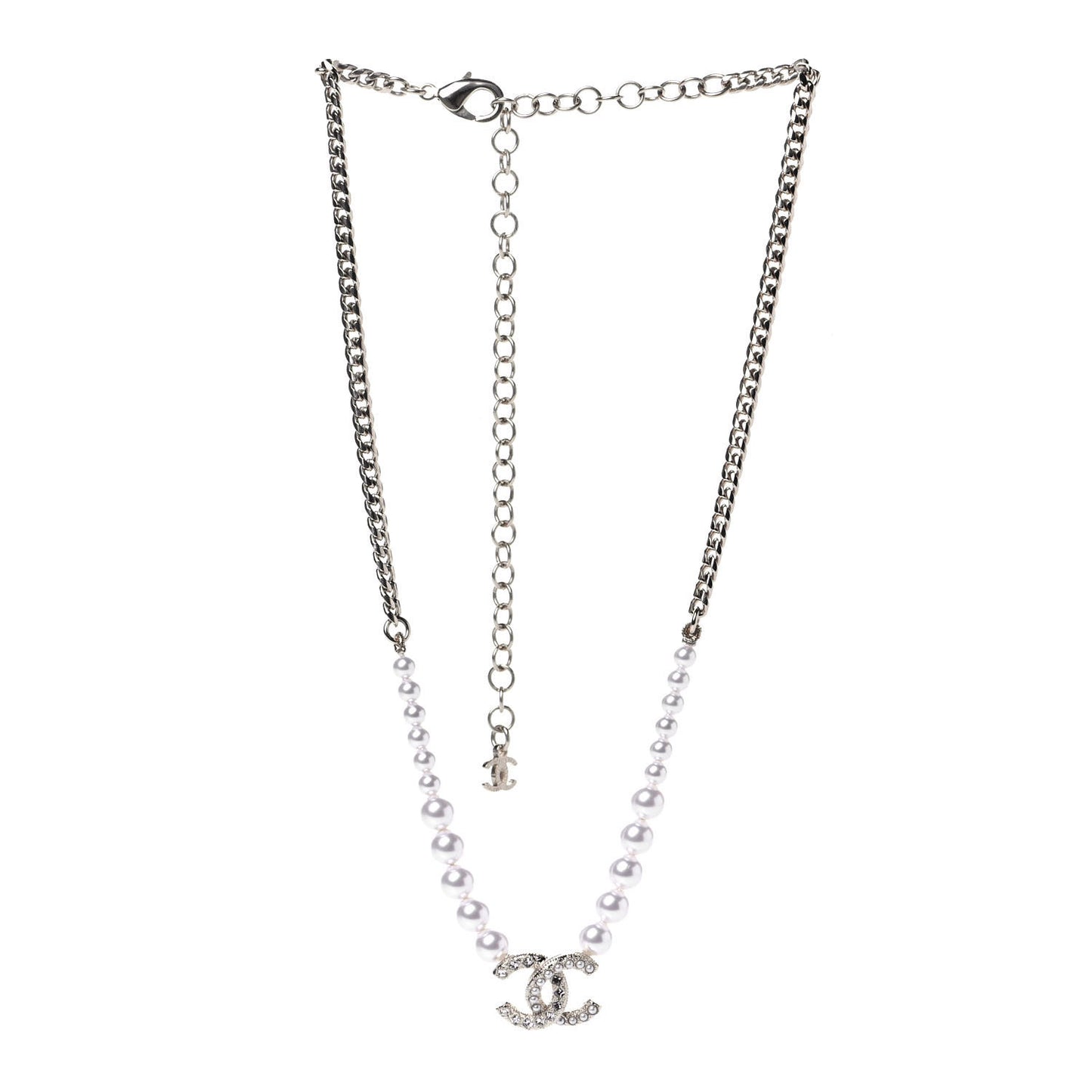 Pearl Crystal Chain CC Necklace Gold
