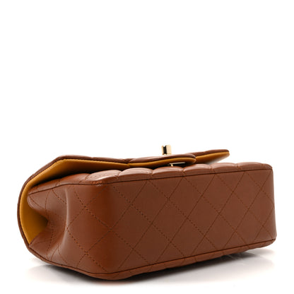 Chanel Lambskin Quilted Bi-Color Mini Top Handle Rectangular Flap Light Brown Yellow 4 of 10
