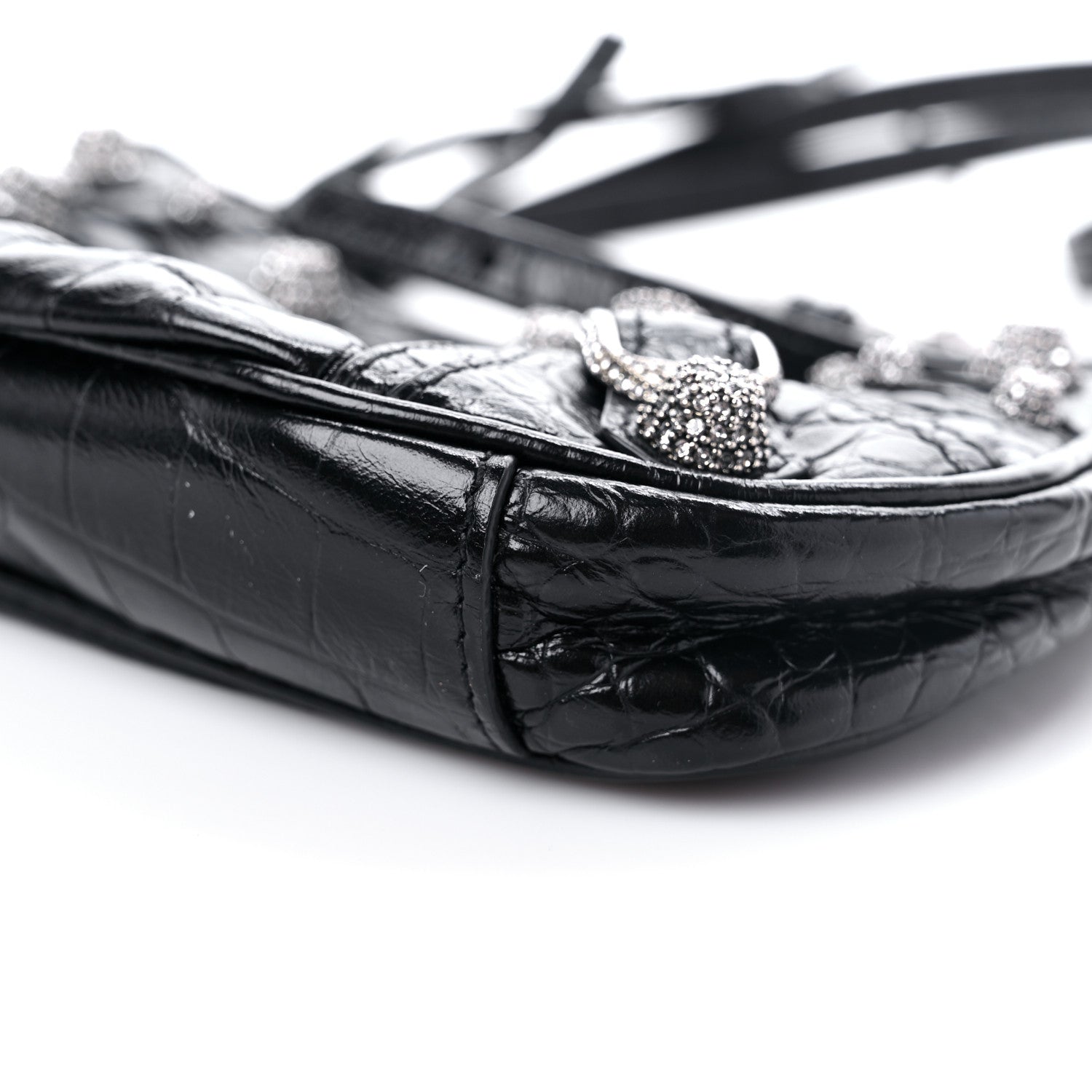Balenciaga Extra Supple Calfskin Crystal Crocodile Embossed Le Cagole Mini Purse With Chain Black 8 of 8