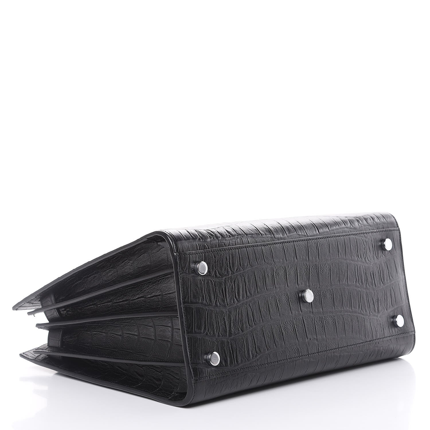 Saint Laurent Calfskin Crocodile Embossed Small Sac de Jour Black 4 of 11