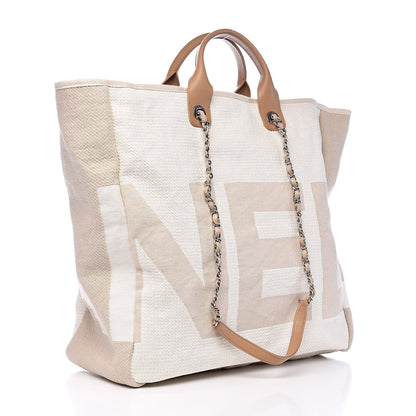 Chanel Canvas Large Shopping Tote White Beige 3 of 12