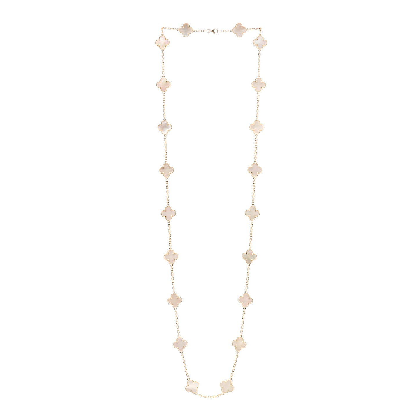 18K Yellow Gold Mother of Pearl 20 Motifs Vintage Alhambra Necklace