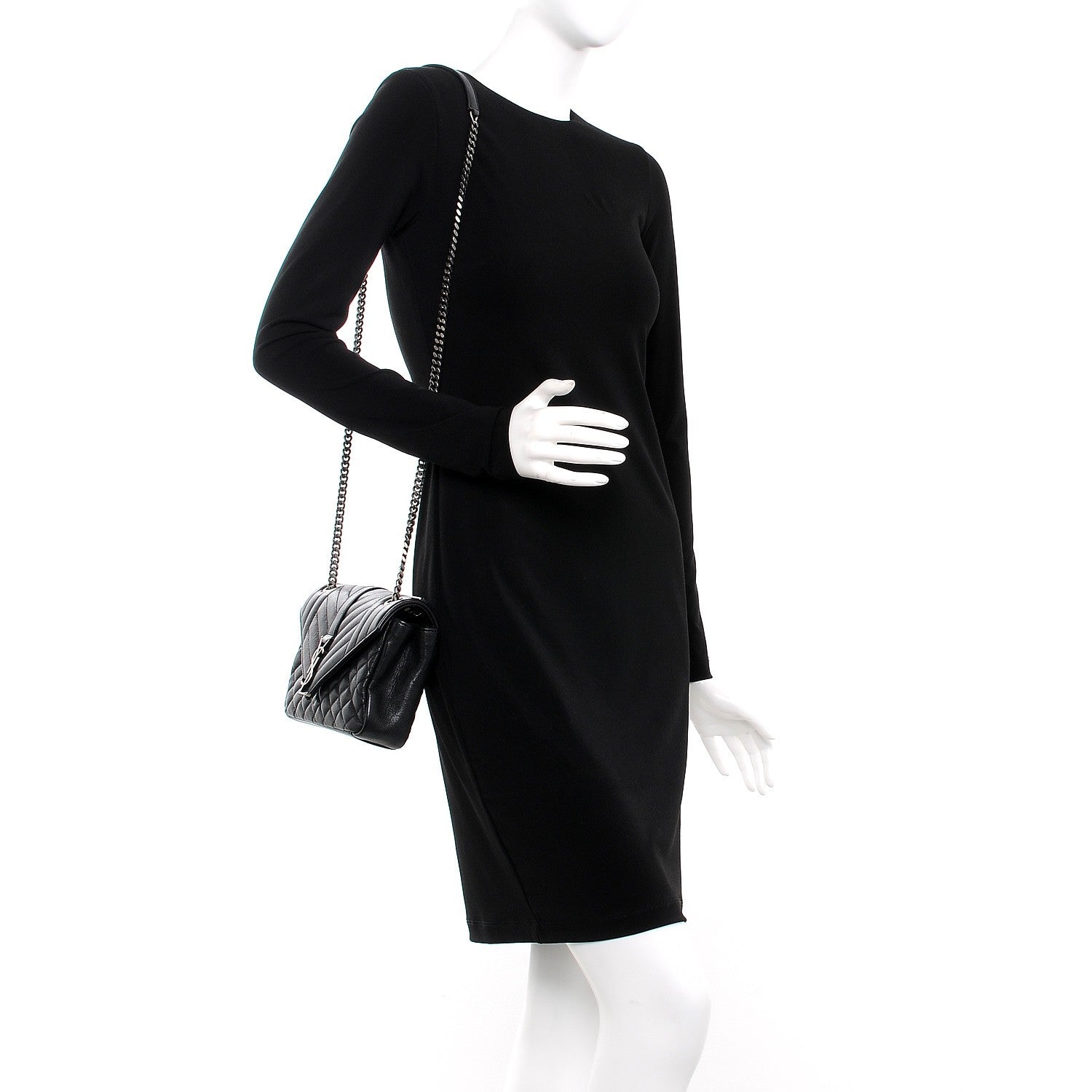 Saint Laurent Sheepskin Tri-Quilt Monogram Medium College Bag Black 2 of 9