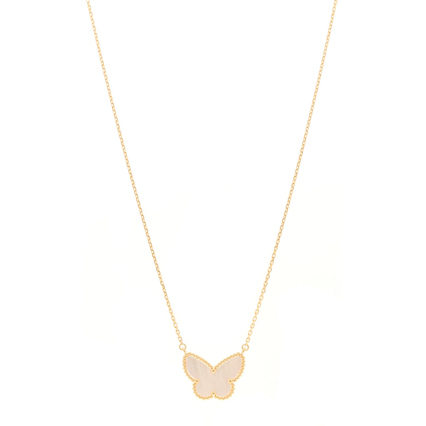18K Yellow Gold Mother of Pearl Lucky Alhambra Butterfly Pendant Necklace