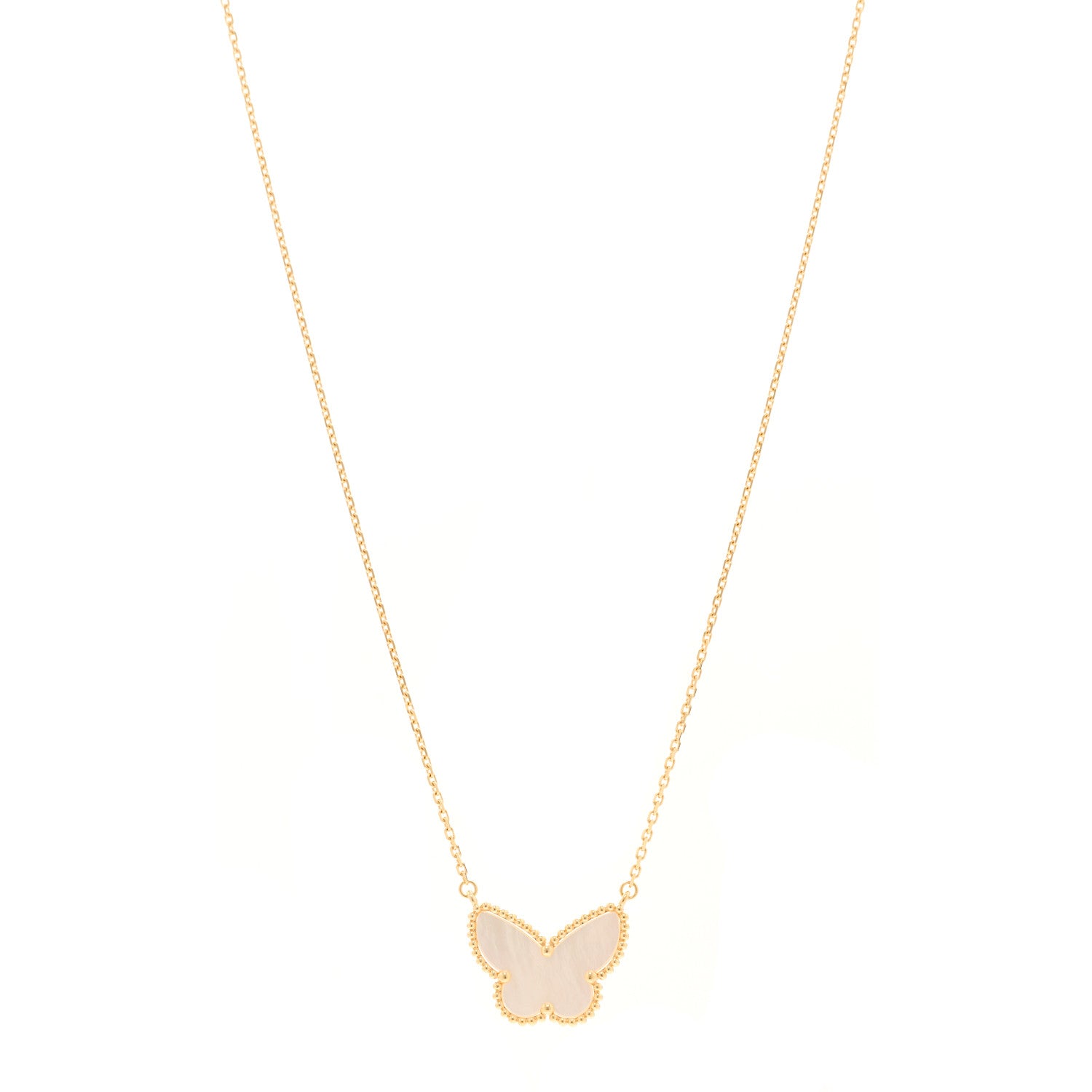 Van Cleef & Arpels 18K Yellow Gold Mother of Pearl Lucky Alhambra Butterfly Pendant Necklace 1 of 5