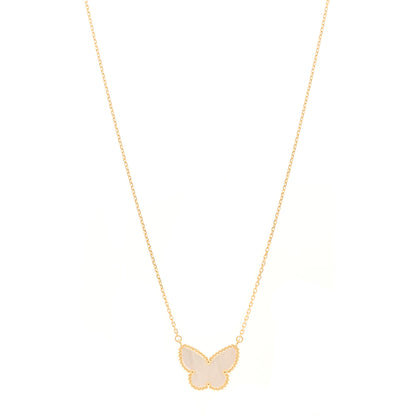 Van Cleef & Arpels 18K Yellow Gold Mother of Pearl Lucky Alhambra Butterfly Pendant Necklace 1 of 5