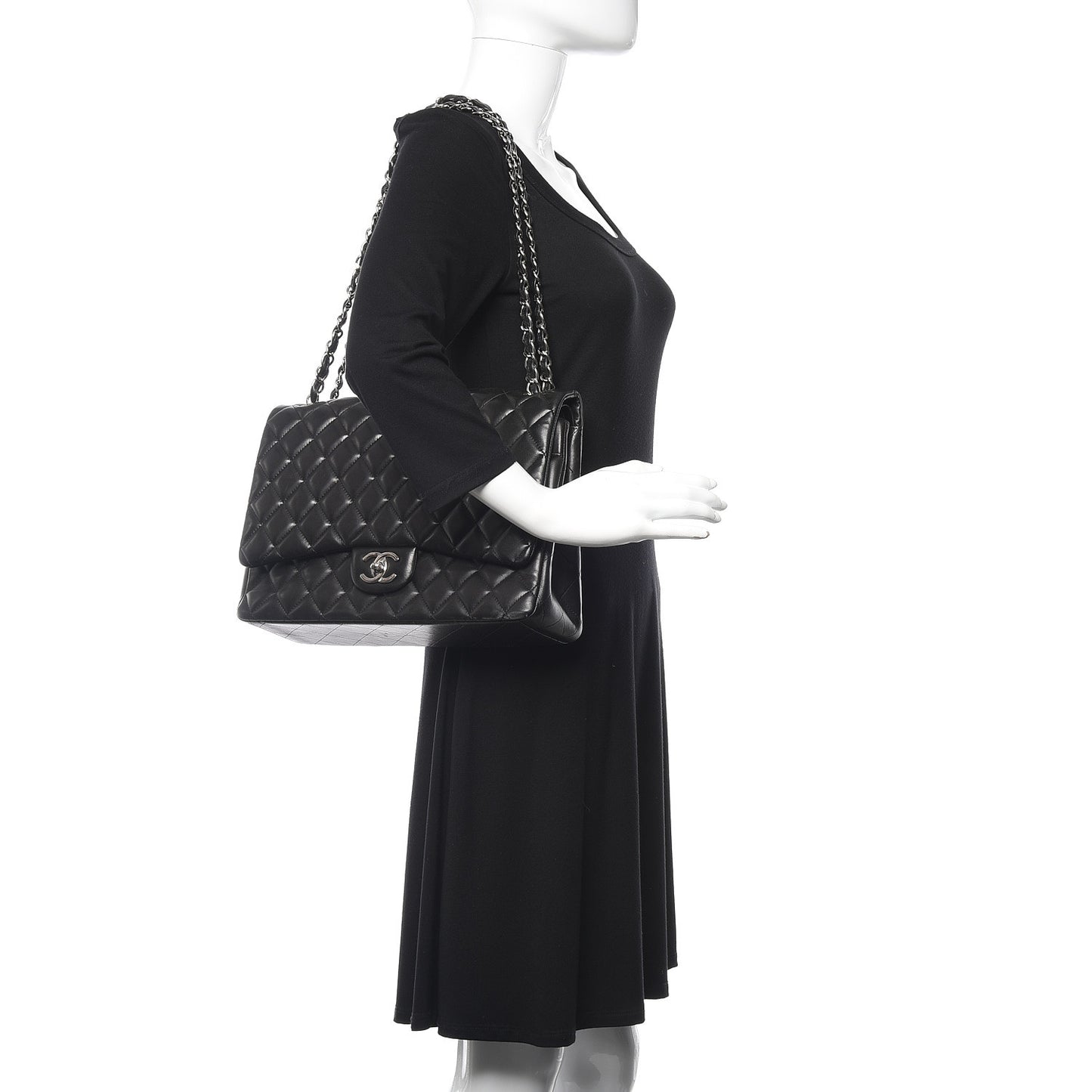 Lambskin Quilted Maxi Double Flap Black