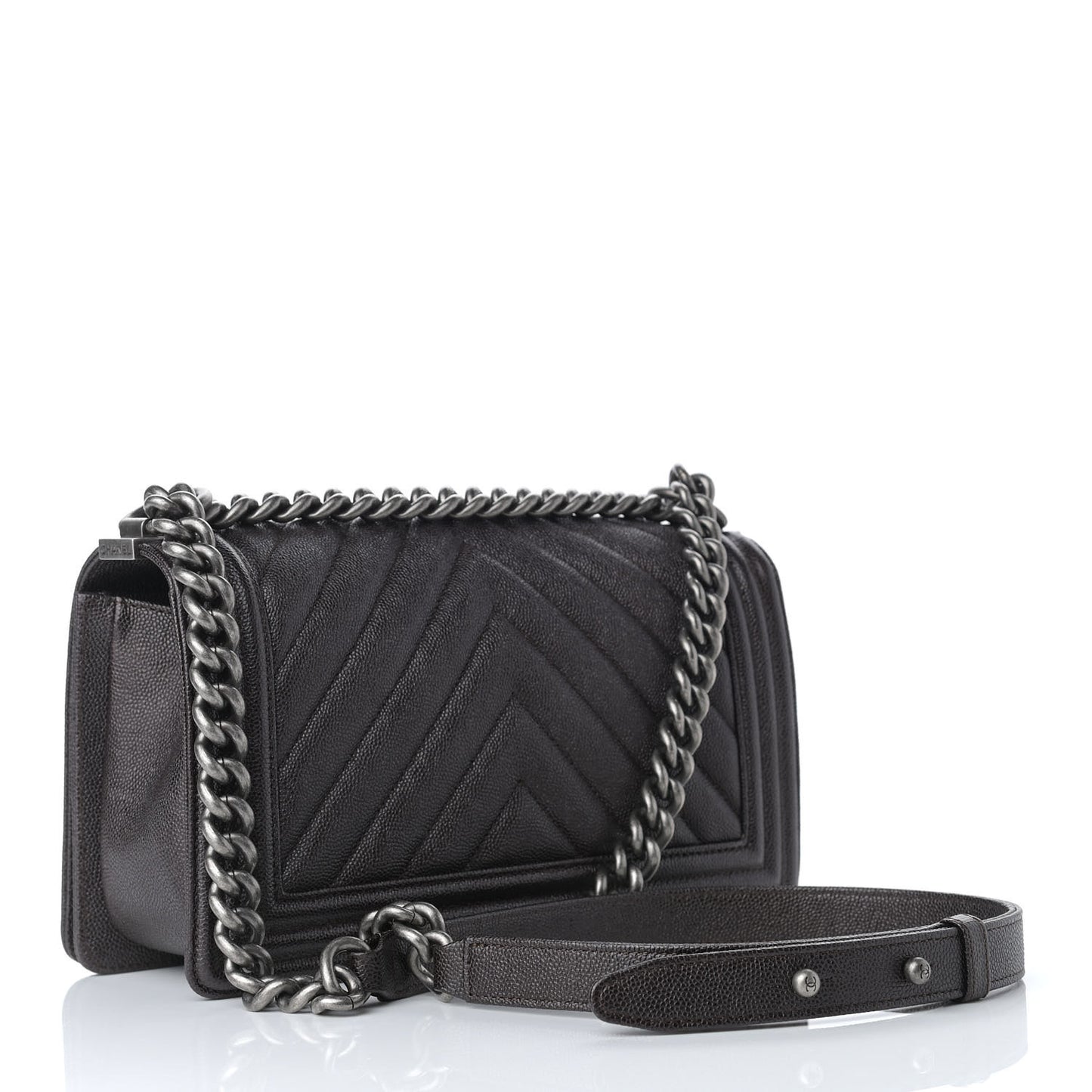 Caviar Chevron Quilted Medium Boy Flap Dark Brown