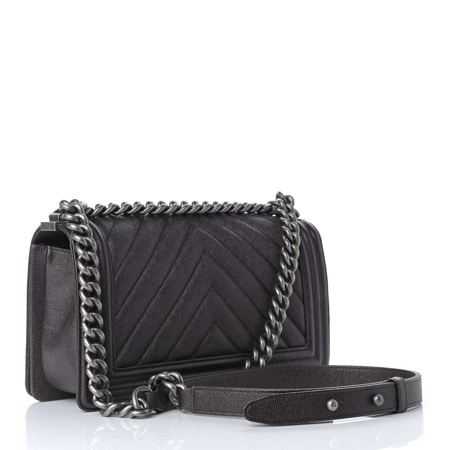 Chanel Caviar Chevron Quilted Medium Boy Flap Dark Brown 3 of 9